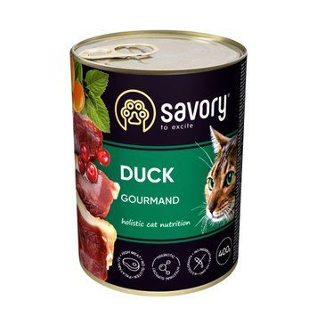 Вологий корм Savory для дорослих вибагливих котів, з качкою, 400 г 30624 фото