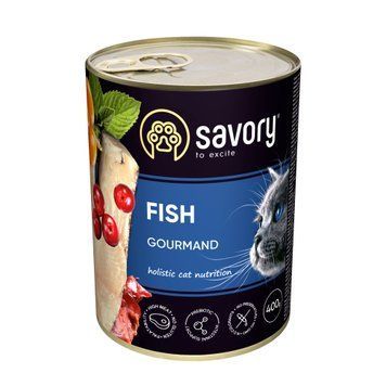 Вологий корм Savory для для дорослих вибагливих котів, з рибою, 400 г 30655 фото