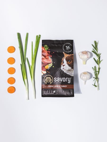 Сухий корм Savory для котів з чутливим травленням, зі свіжим ягням та індичкою, 2 кг 30082 фото