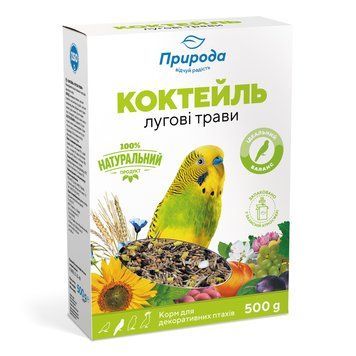 Корм Природа Коктейль &laquo;Лугові трави + насіння льону&raquo; для хвилястих папуг, 500 г PR241341 КАРТОН фото